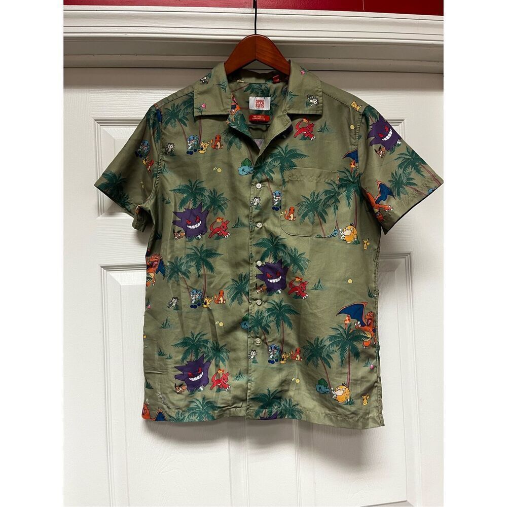 BoxLunch OppoSuits Green Pokémon Short Sleeve Button Down Shirt sz S EUC